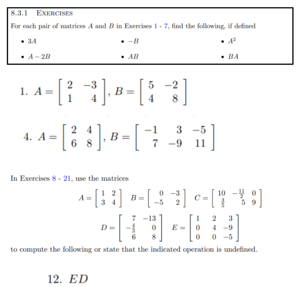 Solved 8.3.1 EXERCISES For each pair of matrices A and B in | Chegg.com