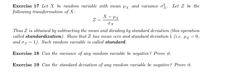 Solved Exercise 17 Let X be random variable with mean μX and | Chegg.com