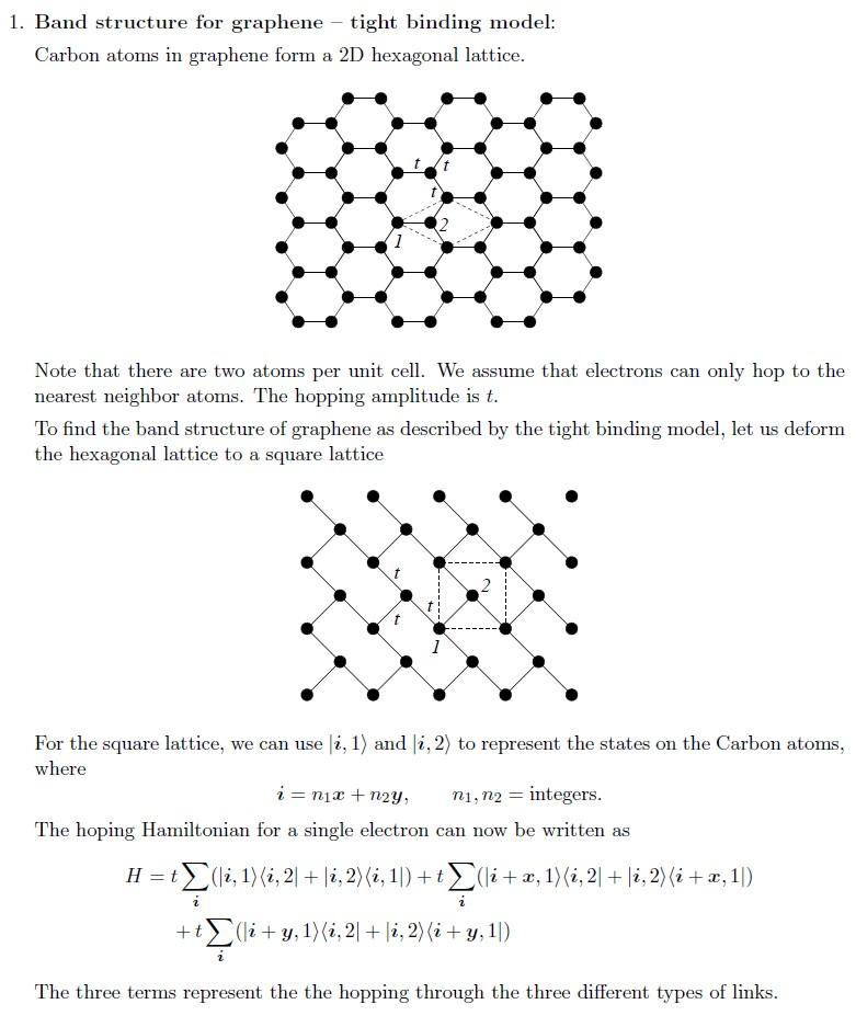 1 Band Structure For Graphene Tight Binding Model