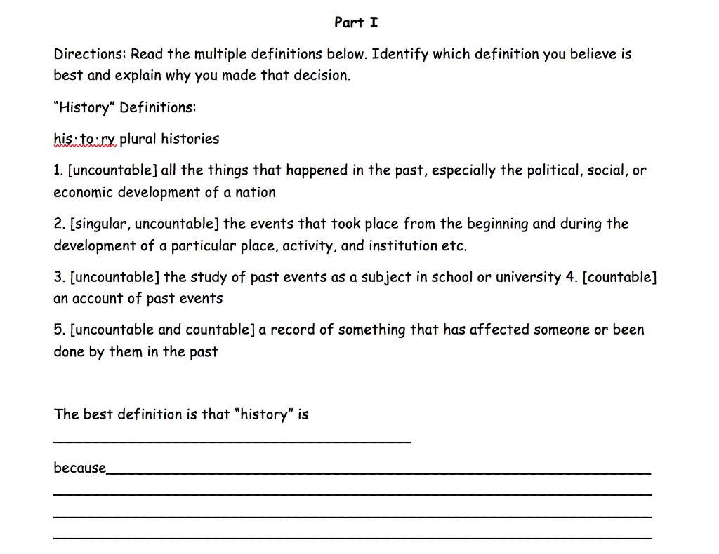 Solved Part I Directions: Read the multiple definitions | Chegg.com