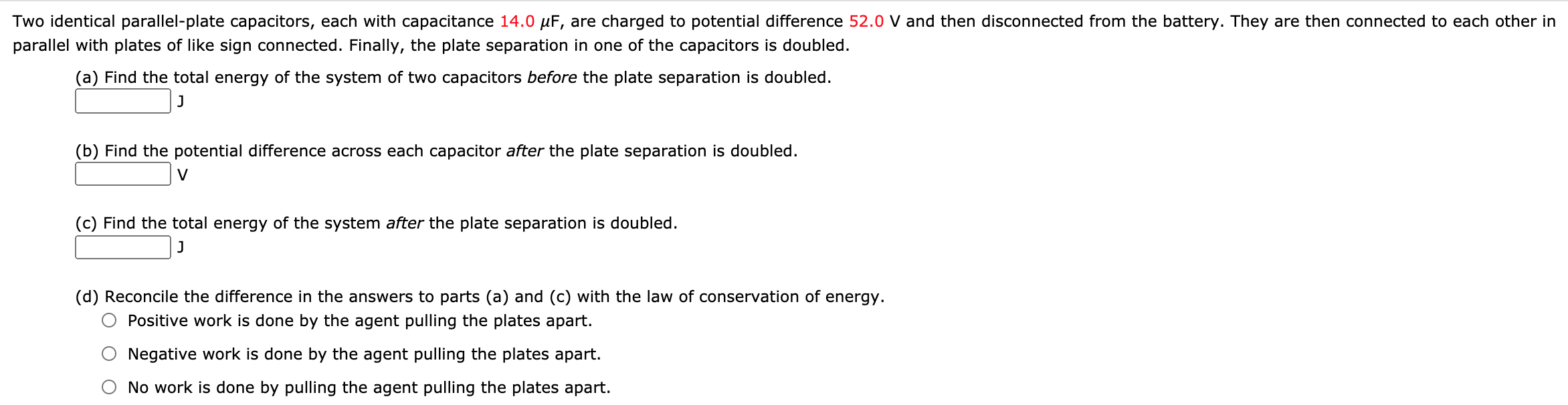 Solved Two Identical Parallel-plate Capacitors, Each With | Chegg.com