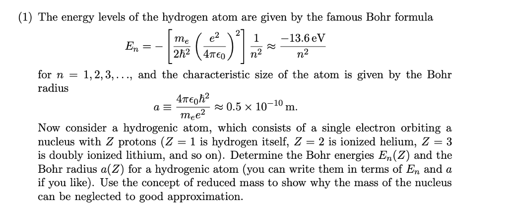 energy levels of hydrogen atom formula
