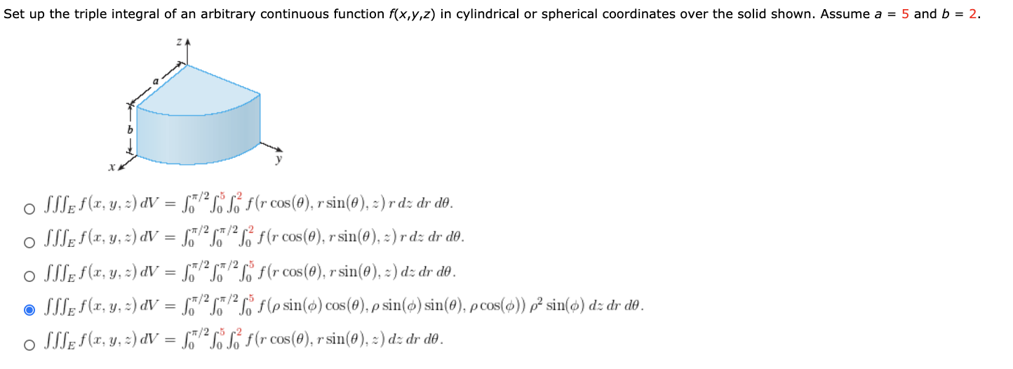 Solved Set up the triple integral of an arbitrary continuous | Chegg.com