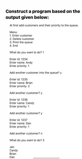 Solved Construct a program based on the output given below: | Chegg.com