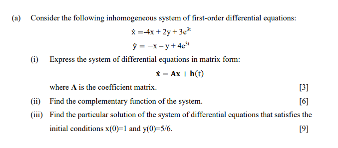 Solved (a) Consider the following inhomogeneous system of | Chegg.com