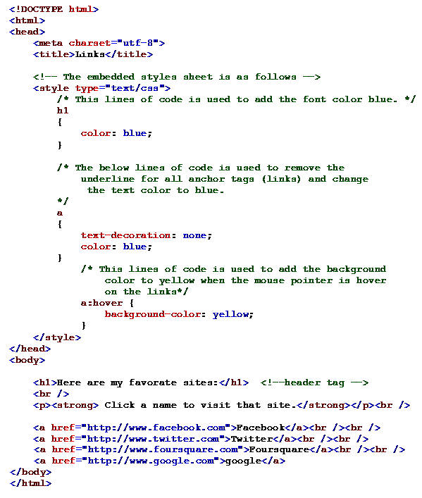Solved Add an embedded style sheet to the HTML5 document in 
