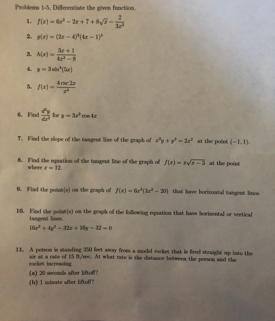 Solved Problems 1-5, Differentiate The Given Function. 2 1. | Chegg.com