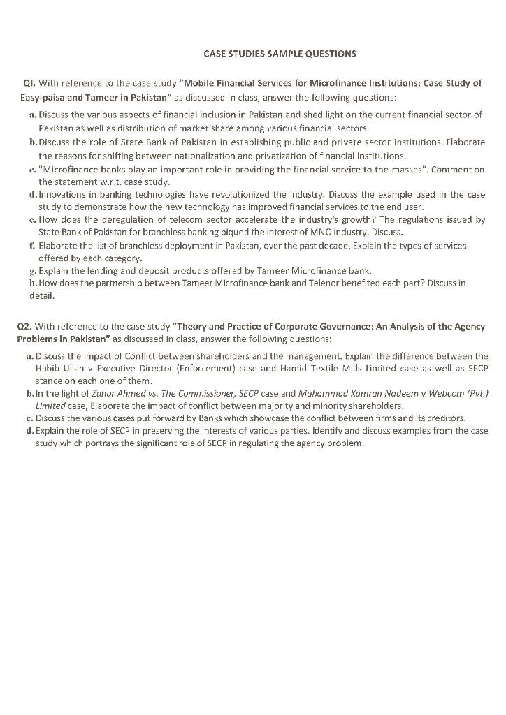 CASE STUDIES SAMPLE QUESTIONS QI. With reference to | Chegg.com