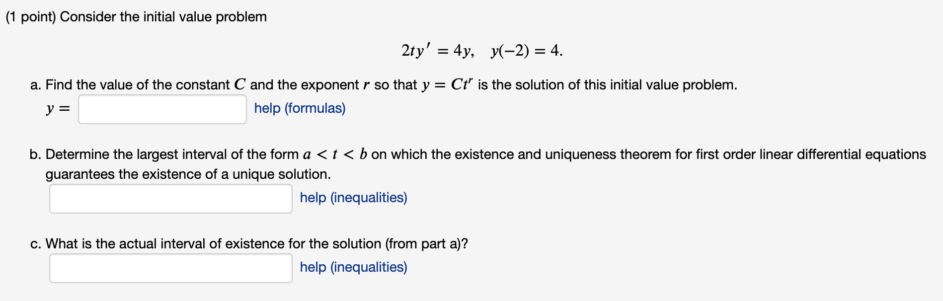 Solved (1 Point) Consider The Initial Value Problem 2ty' = | Chegg.com