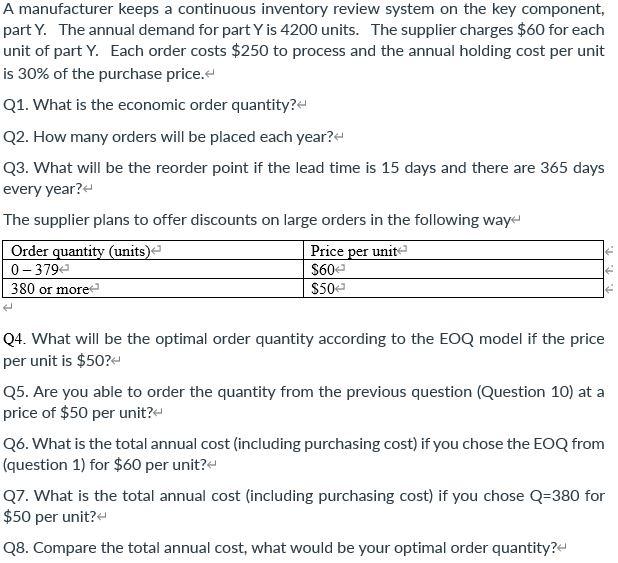 Solved A manufacturer keeps a continuous inventory review | Chegg.com