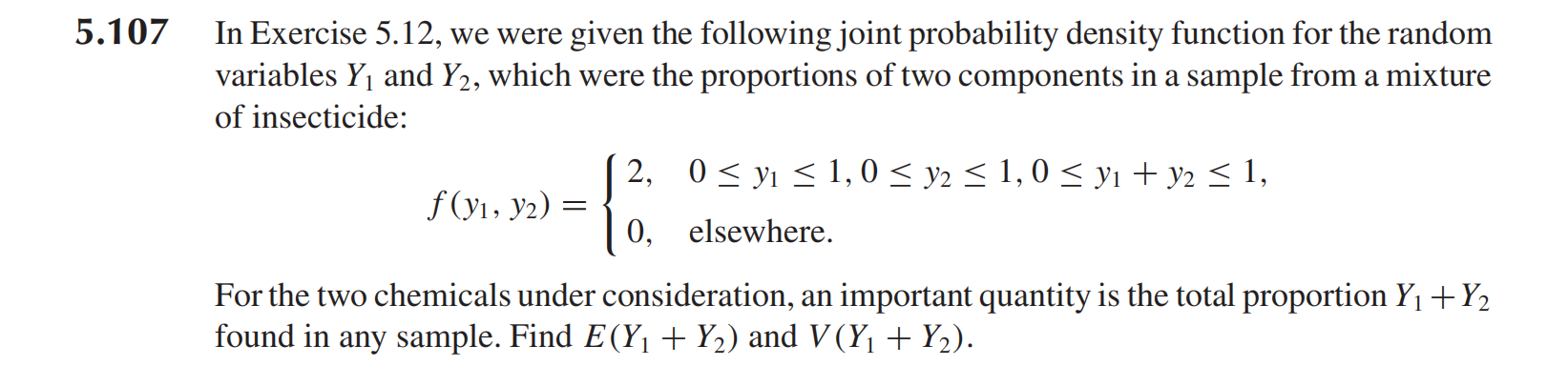 Solved 5.107 In Exercise 5.12, we were given the following | Chegg.com