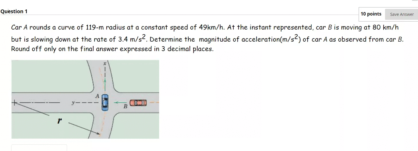 Solved Question 1 10 points Save Answer Car A rounds a curve | Chegg.com