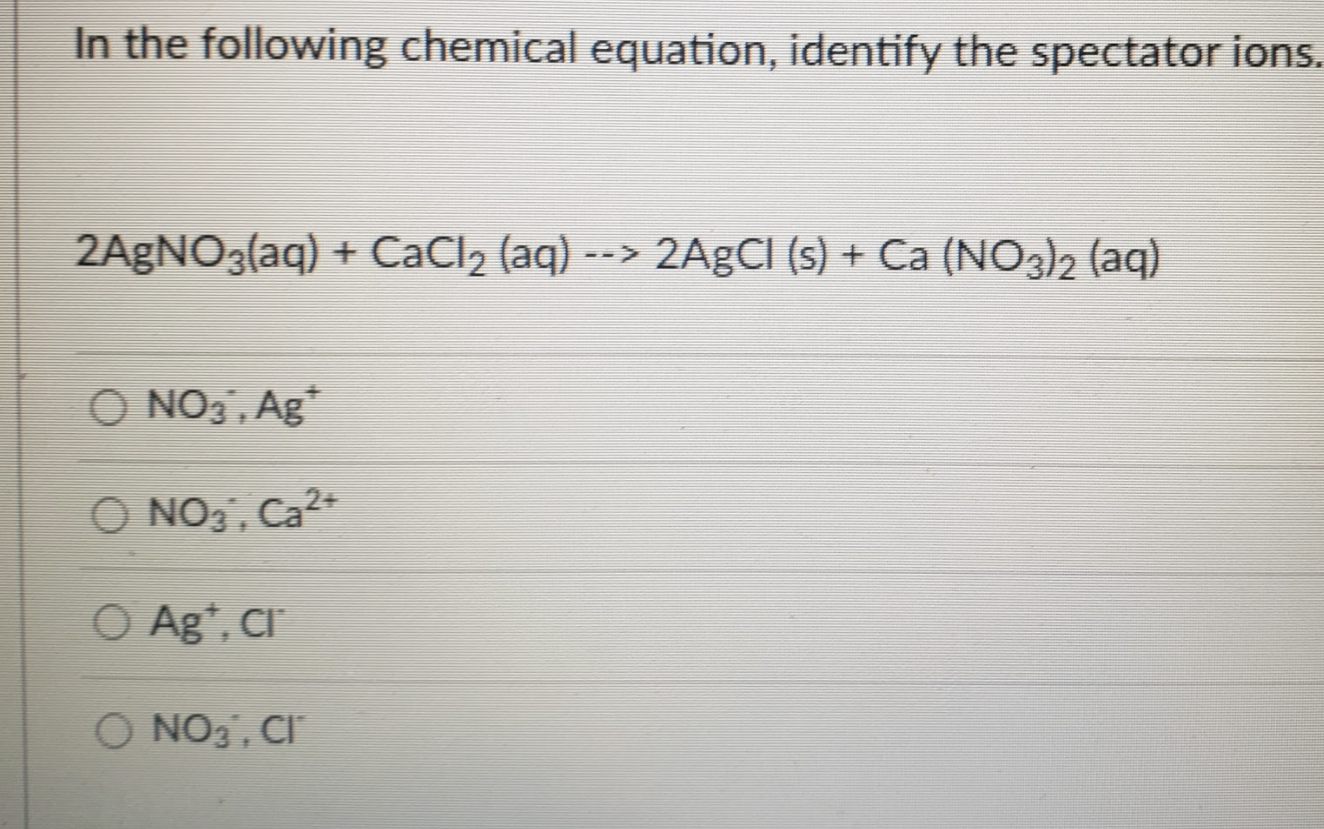 Solved In the following chemical equation, identify the | Chegg.com