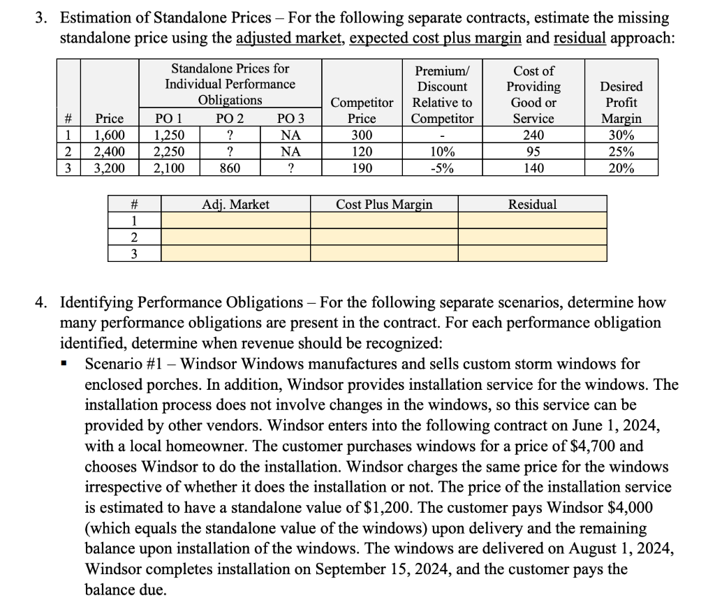 3. Estimation of Standalone Prices For the