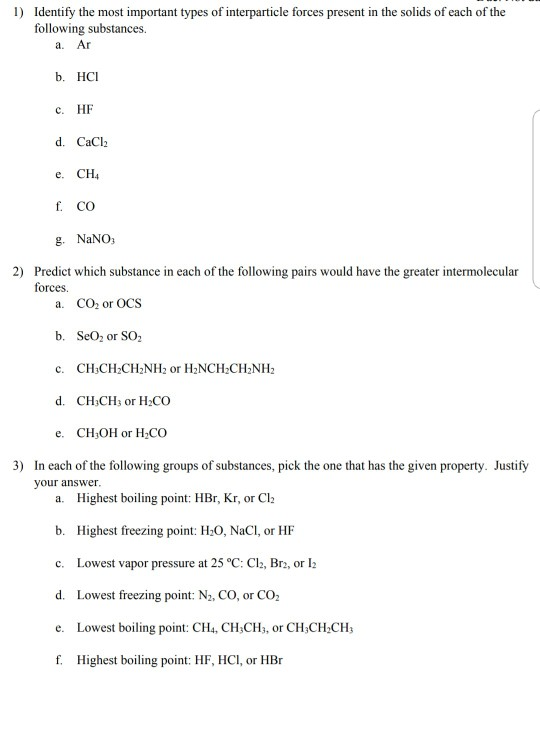 Solved 1) Identify the most important types of interparticle | Chegg.com