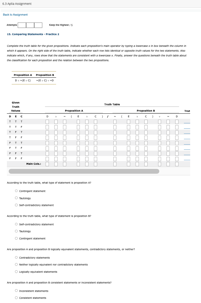 Complete The Truth Table For The Given Propositions. | Chegg.com