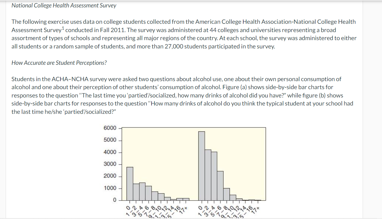 National College Health Assessment Survey
The following exercise uses data on college students collected from the American Co