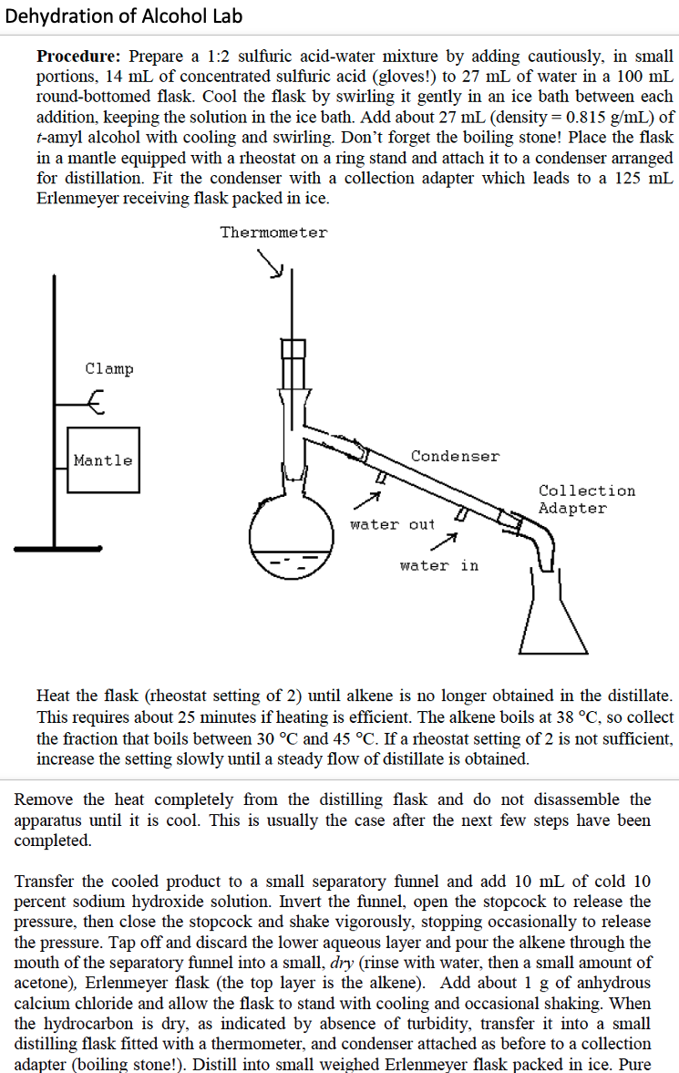 Solved Dehydration of Alcohol Lab Procedure Prepare a 12