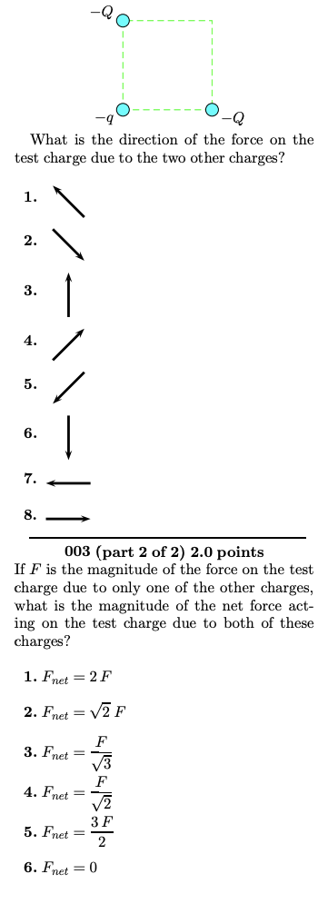 Solved What is the direction of the force on thetest charge | Chegg.com