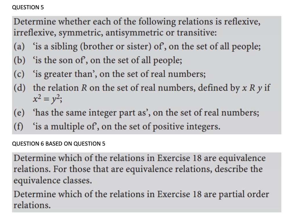 Solved QUESTION 5 Determine whether each of the following | Chegg.com