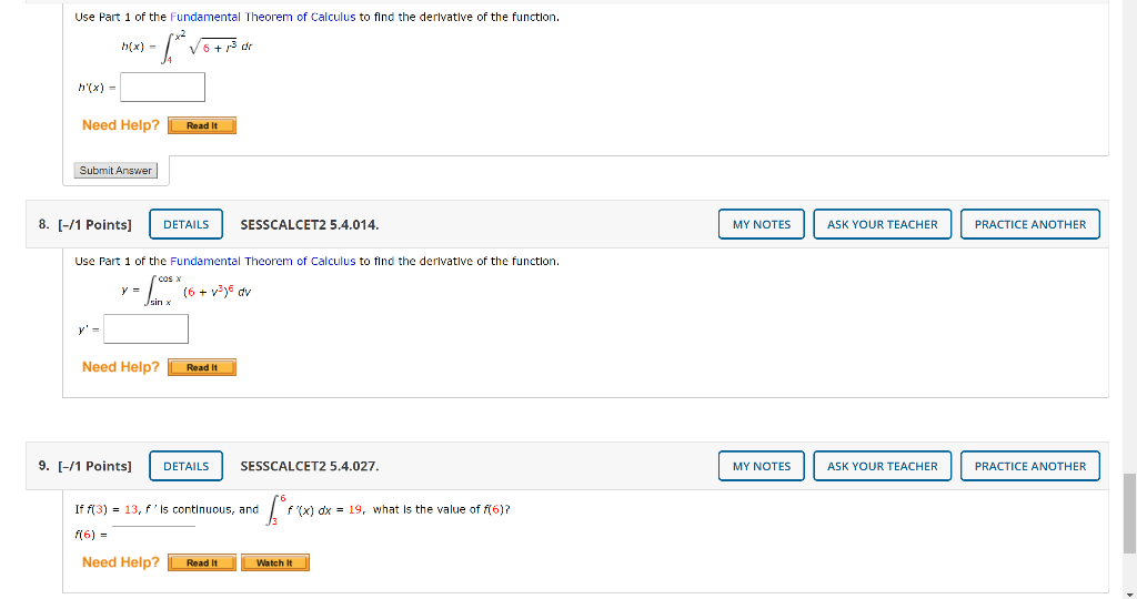 Solved Use Part 1 of the Fundamental Theorem of Calculus to | Chegg.com