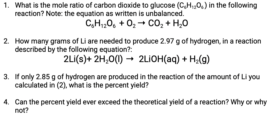 Solved 1. What is the mole ratio of carbon dioxide to | Chegg.com