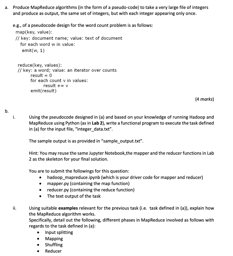 A Produce MapReduce Algorithms In The Form Of A Chegg Com