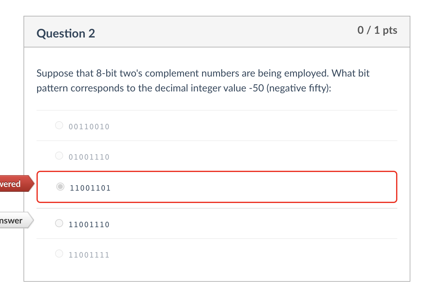 Solved Question 2 0 / 1 pts Suppose that 8-bit two's | Chegg.com