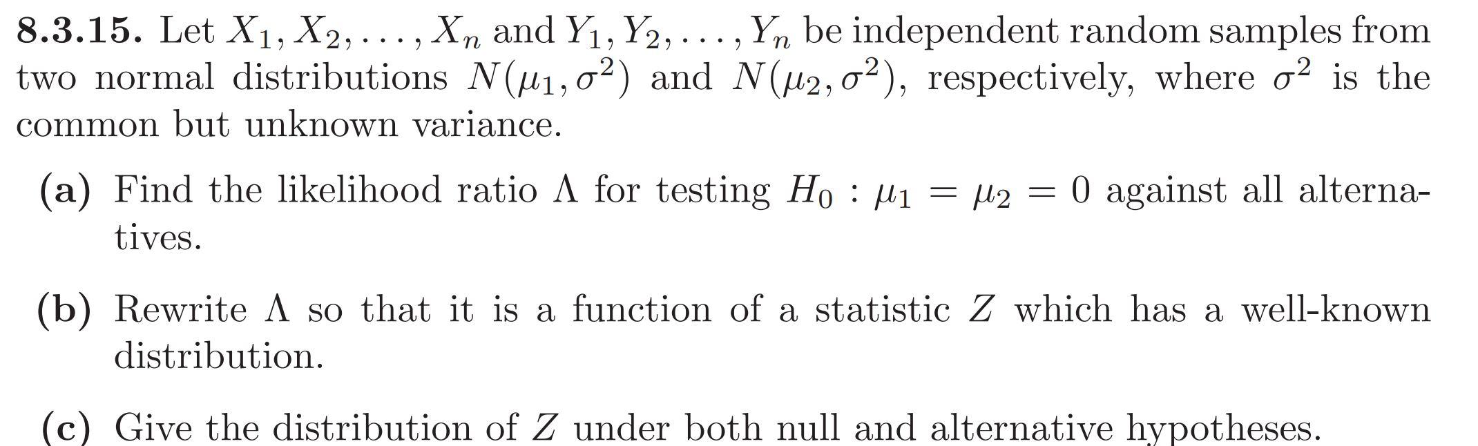 Solved 2 8.3.15. Let X1, X2, ..., Xn and Y1, Y2, ..., Yn be | Chegg.com