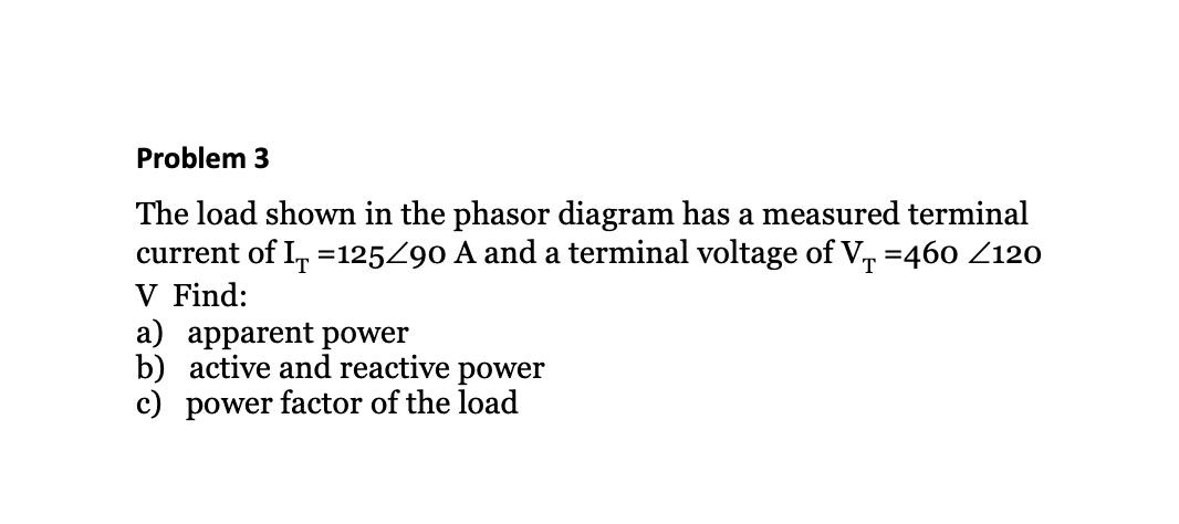 Solved The load shown in the phasor diagram has a measured | Chegg.com