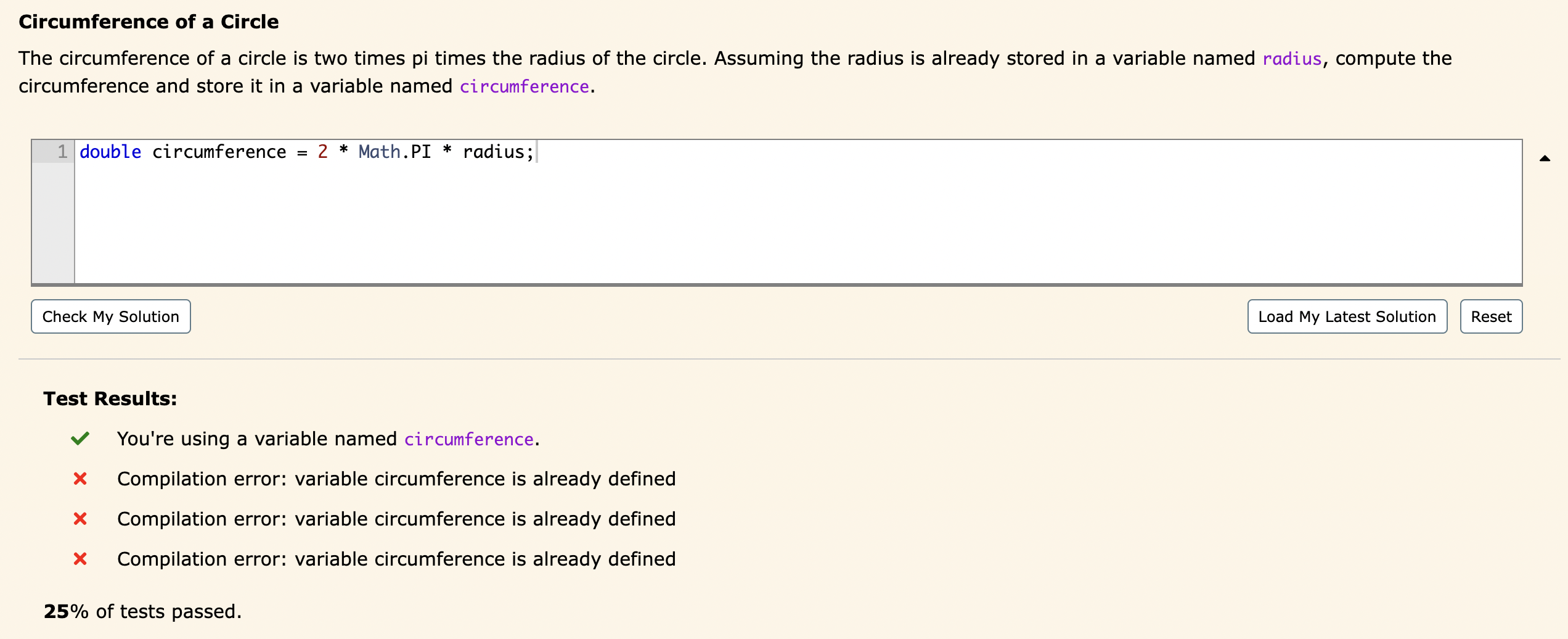 Solved JAVA code***1 ﻿double circumference =2** ﻿Math.PI ** | Chegg.com