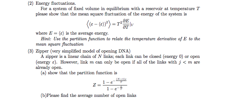 Solved (2) Energy fluctuations For a system of fixed volume | Chegg.com