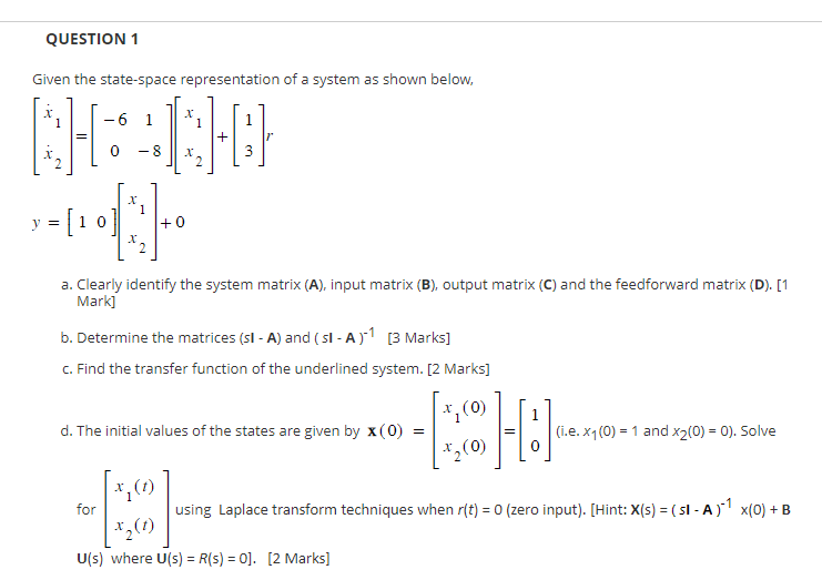 Solved Given The State-space Representation Of A System As | Chegg.com