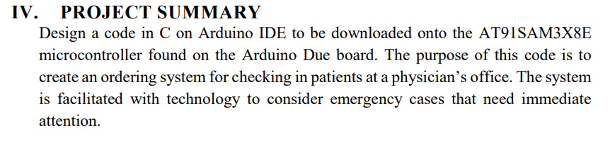 Solved V. PROJECT SUMMARY Design a code in C on Arduino IDE | Chegg.com