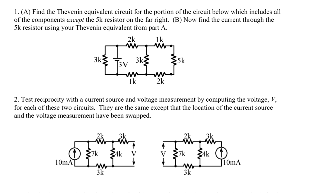 Solved 1. (A) Find the Thevenin equivalent circuit for the | Chegg.com