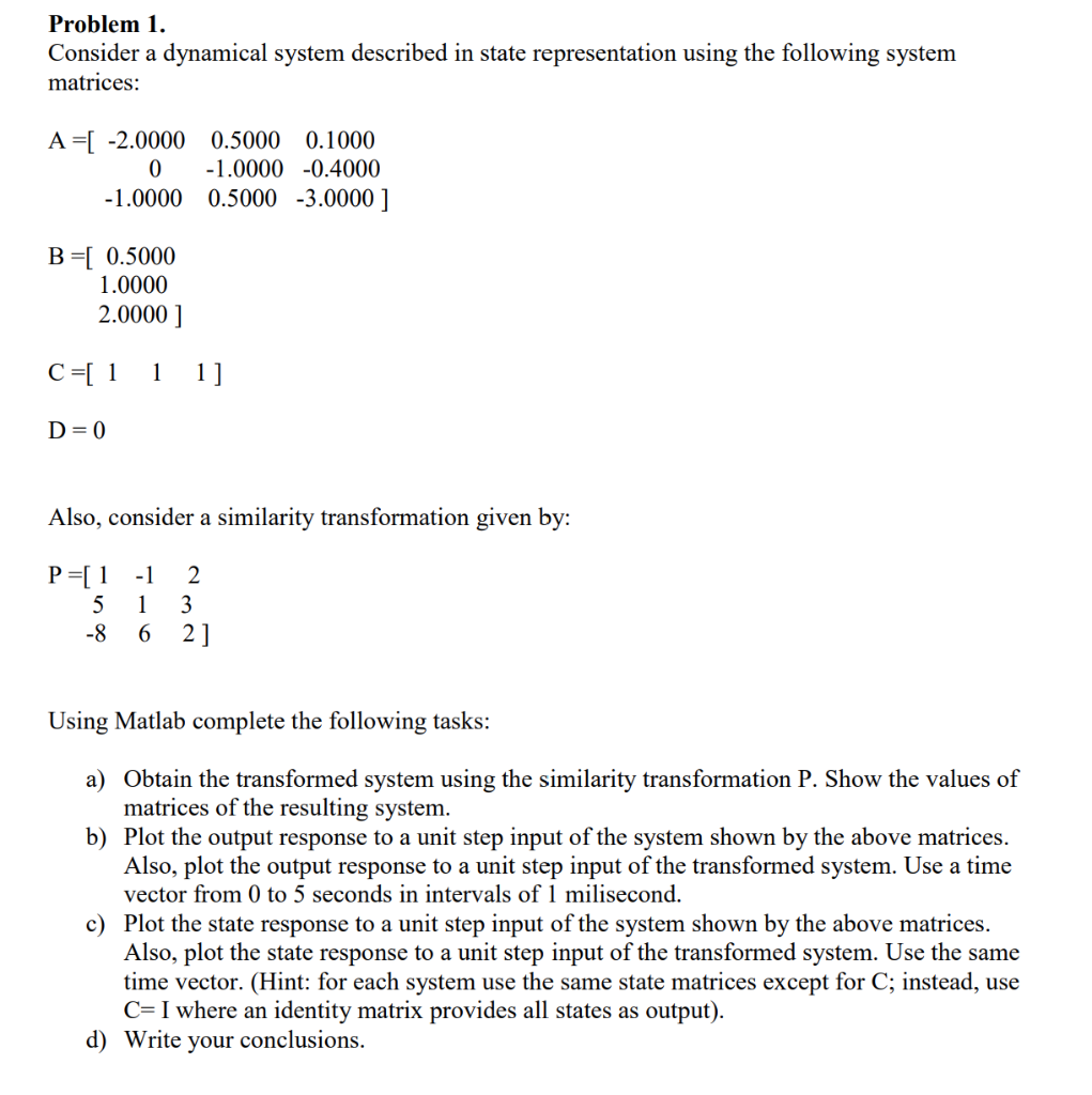 Problem 1. Consider A Dynamical System Described In | Chegg.com