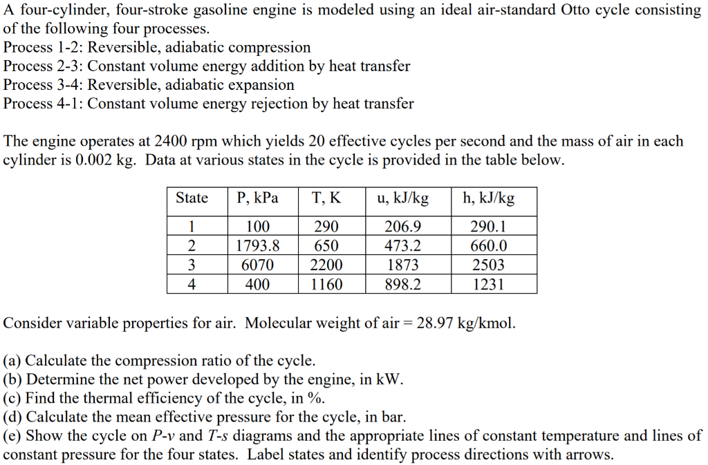 Solved A Four Cylinder Four Stroke Gasoline Engine Is 3810