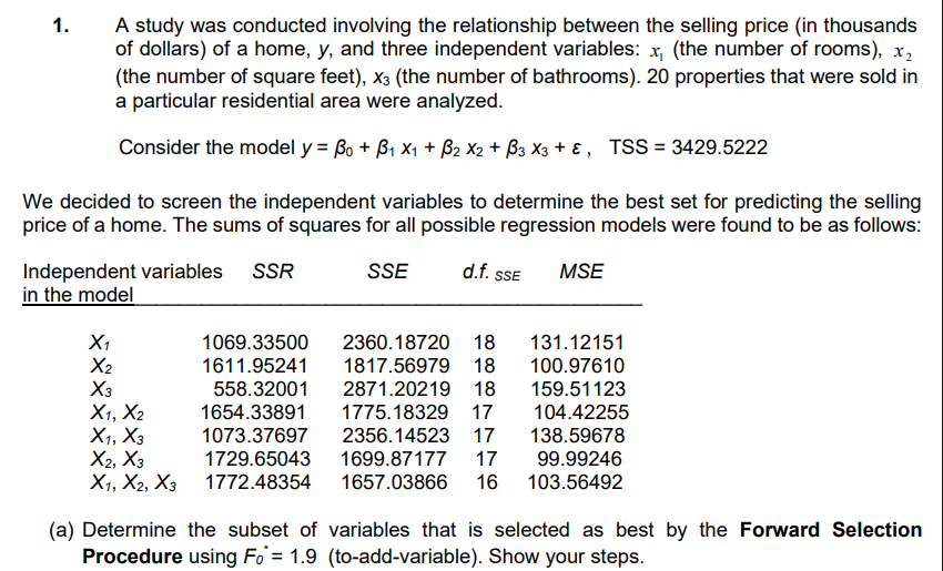 Solved 1. A study was conducted involving the relationship | Chegg.com