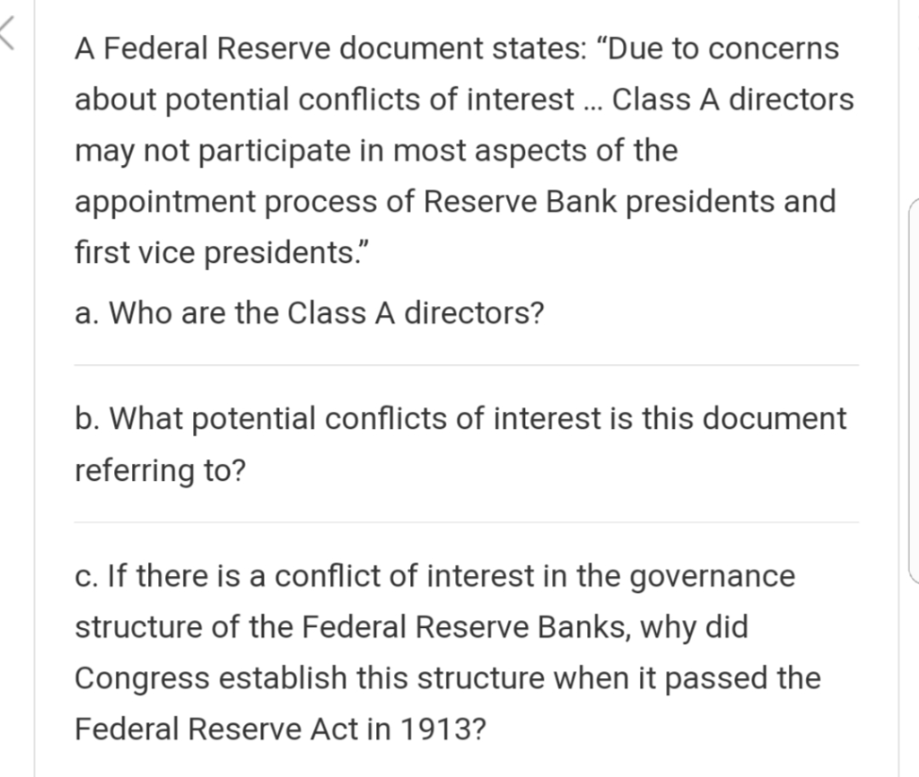 Solved A Federal Reserve Document States Due To Concern