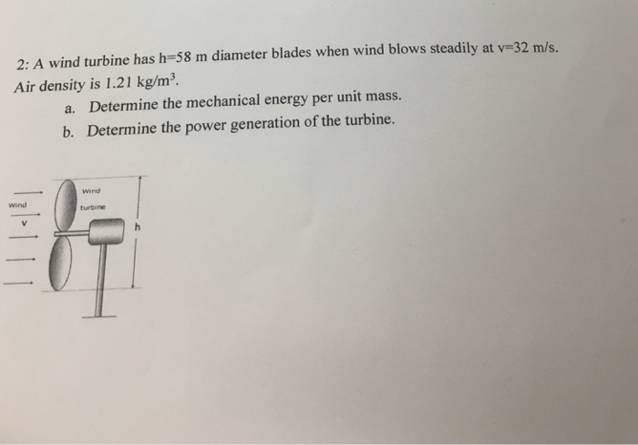 Solved 2: A wind turbine has h=58 m diameter blades when | Chegg.com