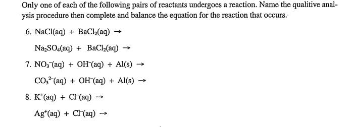 Solved Only one of each of the following pairs of reactants | Chegg.com