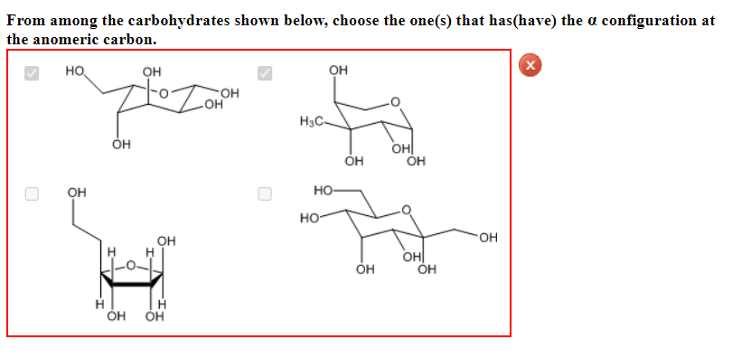 Solved From among the carbohydrates shown below, choose the | Chegg.com