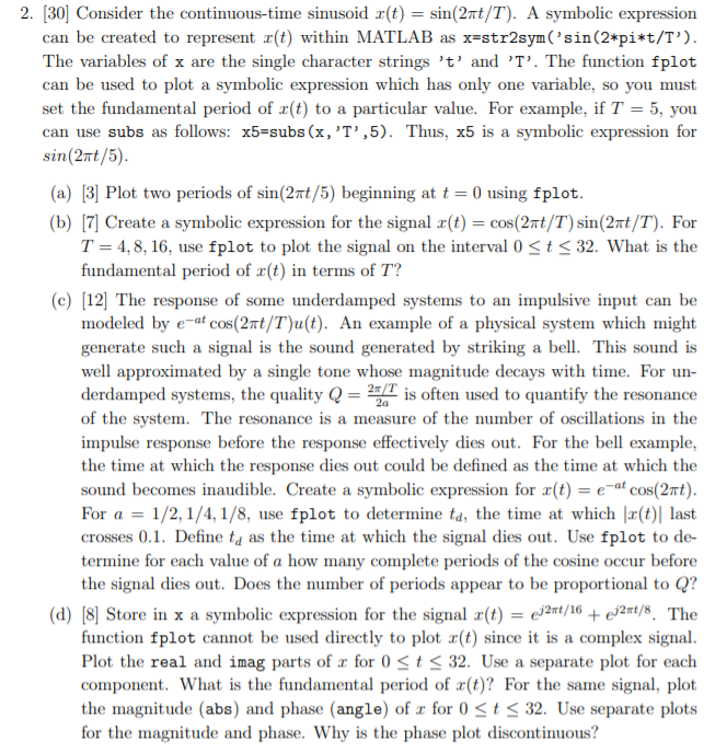 2. [30] Consider the continuous-time sinusoid r(t) = | Chegg.com