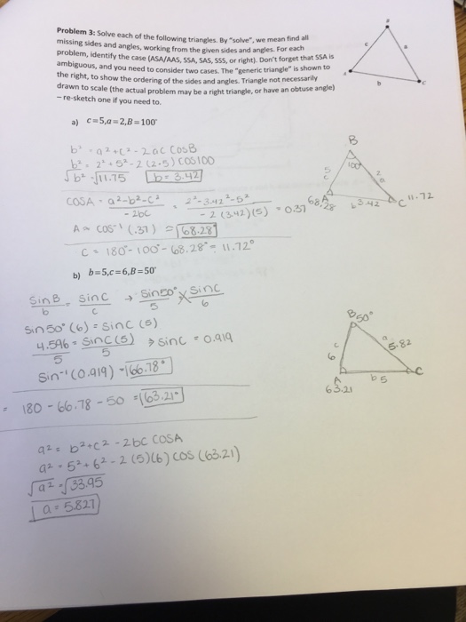 Solved Problem 3: Solve each of the following triangles. By | Chegg.com