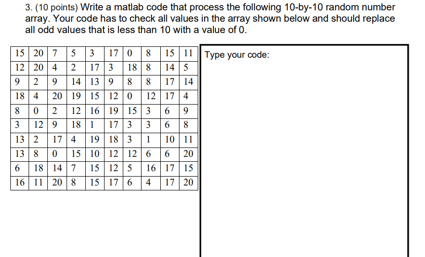 Solved 3. (10 points) Write a matlab code that process the | Chegg.com