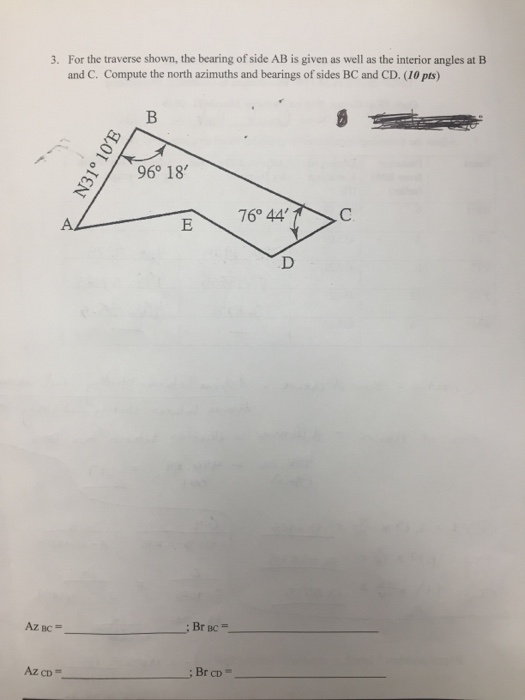 Solved For the traverse shown, the bearing of side AB is | Chegg.com