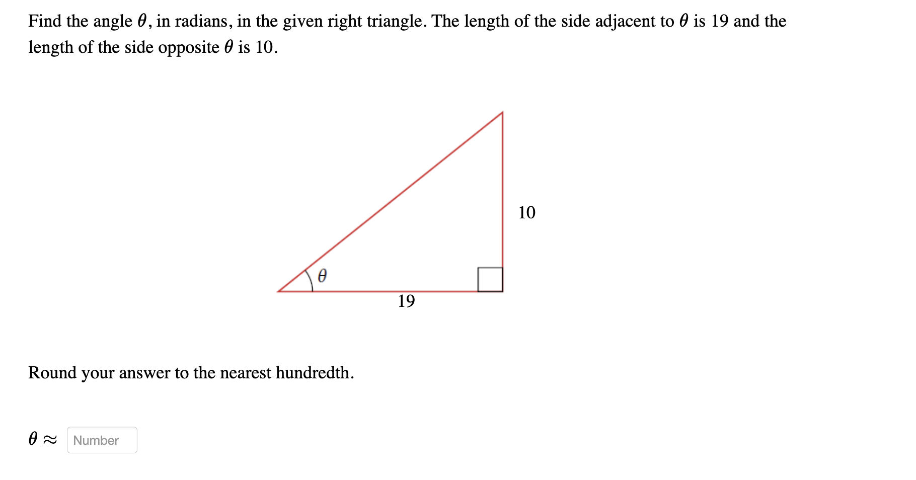 Solved Find the angle θ, in radians, in the given right | Chegg.com