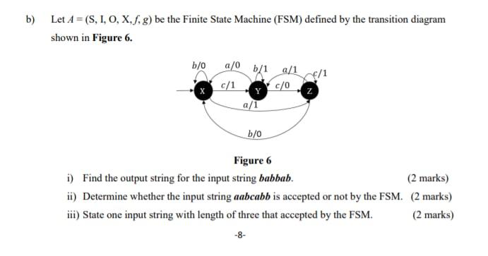 Solved b) Let A = (S, I, O, X, f, g) be the Finite State | Chegg.com