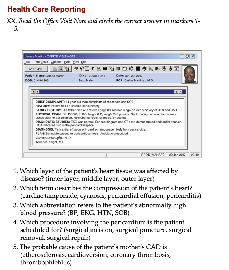 Solved Health Care Reporting XX. Read the Office Visit Note | Chegg.com