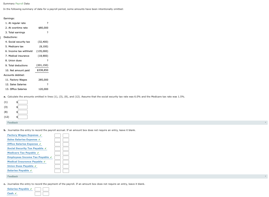 Solved Summary Payroll Data In The Following Summary Of Data 6862